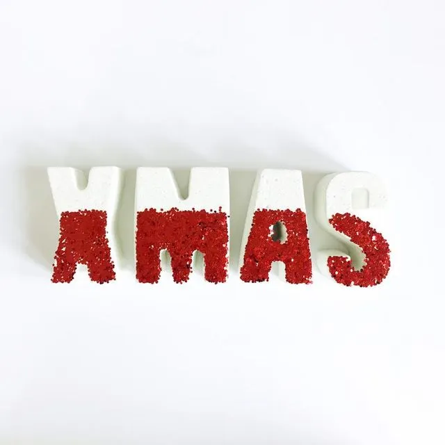 Christmas letters XMAS (white & red glitter)