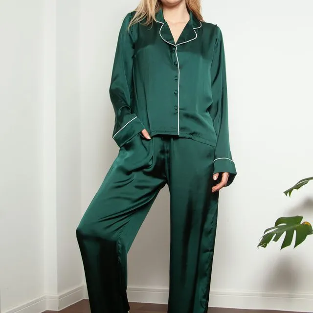 Green Emerald Silk Pyjama Set