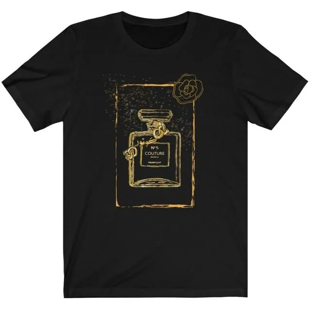 Black Graphic "Couture" Perfume Bottle Women's Tee