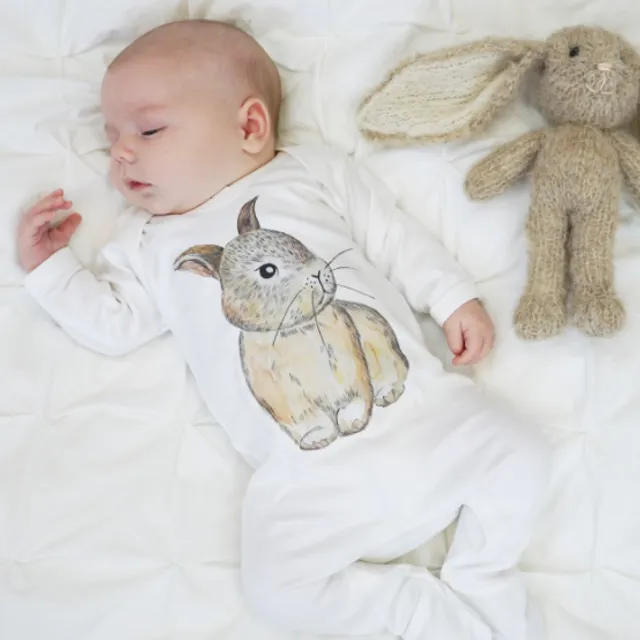 Baby Bunny Rabbit Watercolour Baby Sleepsuit
