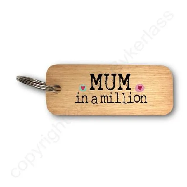 Mum In A Million Rustic Wooden Keyring - RWKR1 - Pack of 6