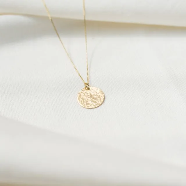 Recycled 9ct gold hammered disc pendant
