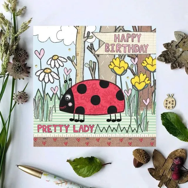 Flossy Teacake Pretty Lady Ladybird Woodland Card