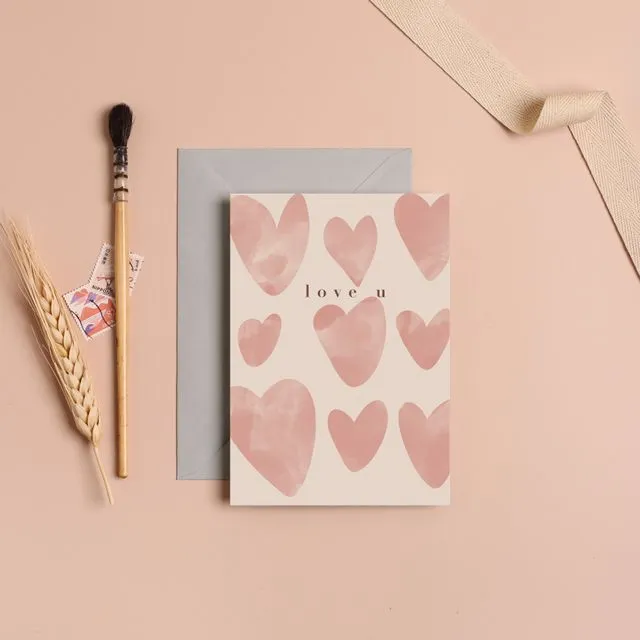 LOVE U PINK HEARTS - Greeting Cards pack of 6