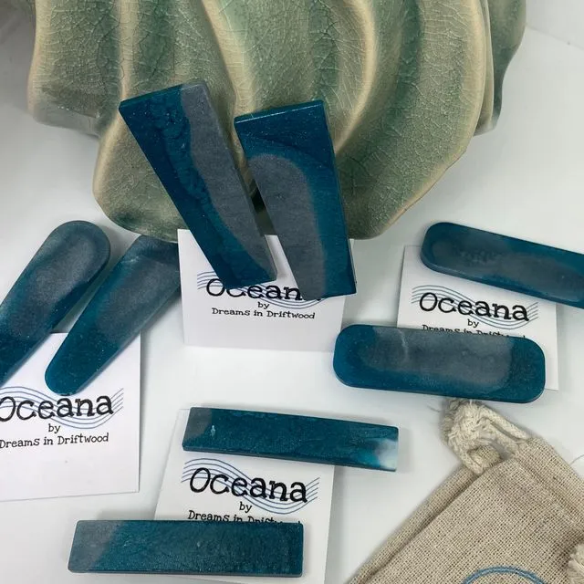 Handmade ocean blue and Green Hair clips | Resin Hair Slides | Ocean themed