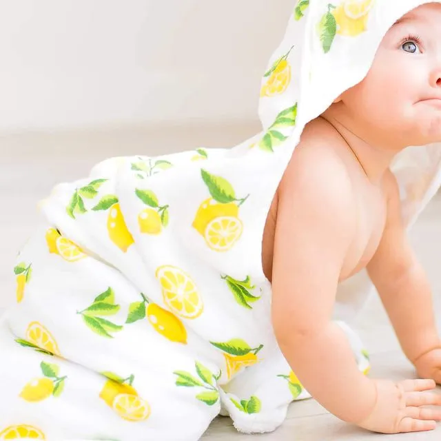Bamboo Baby Hooded Towel Lemon Print