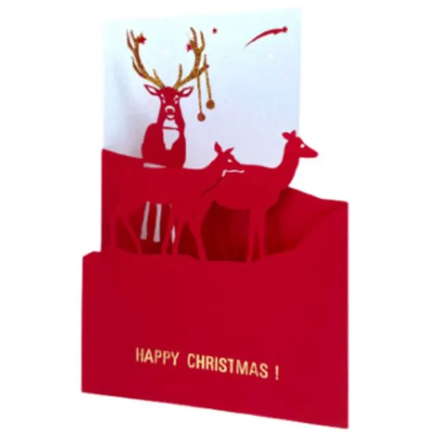 Happy Christmas red and gold deer card