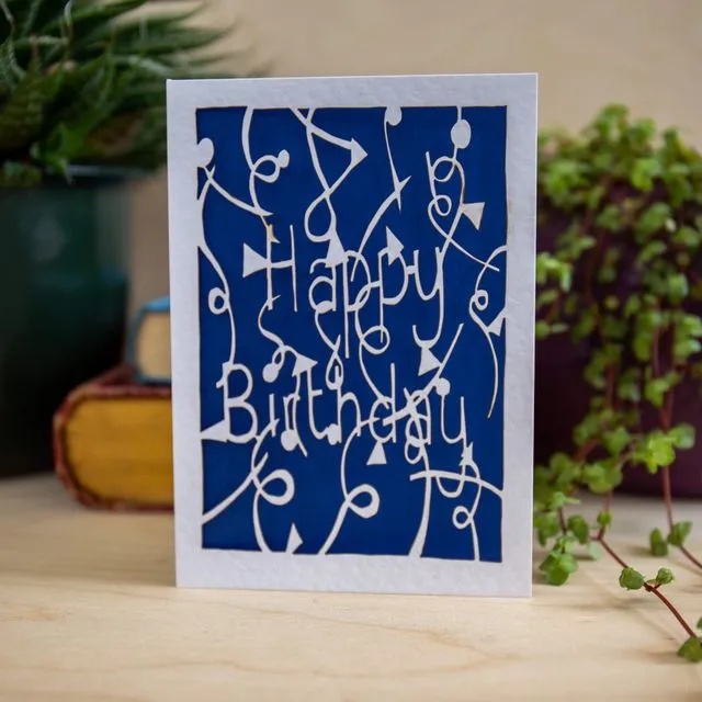 Laser Cut Happy Birthday Card - Blue