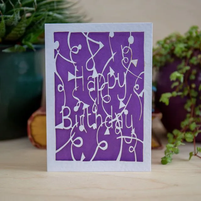 Laser Cut Happy Birthday Card - Purple