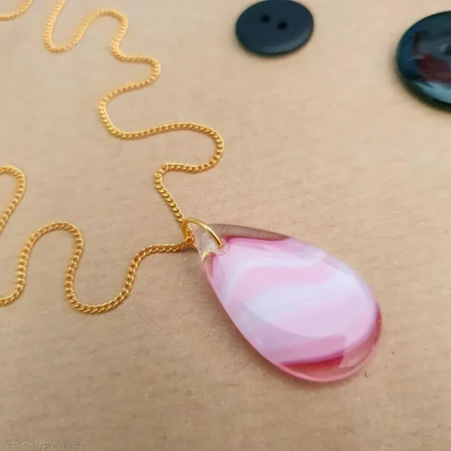 Vintage Pale Pink Glass Pendant on a Gold Plated Chain