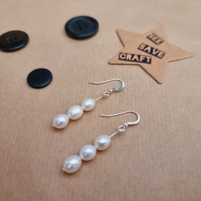 Sustainable Triple Baroque Pearl Sterling Silver Drop Earrings