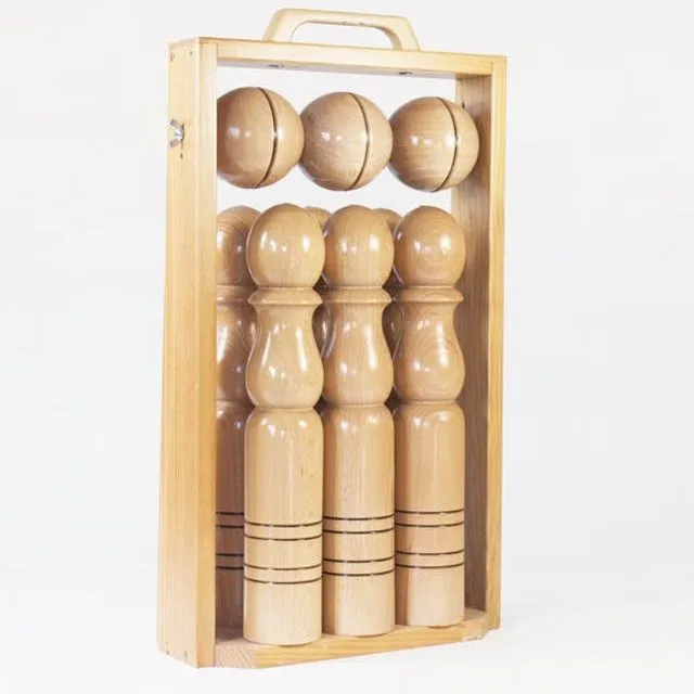 Portable wooden skittles set