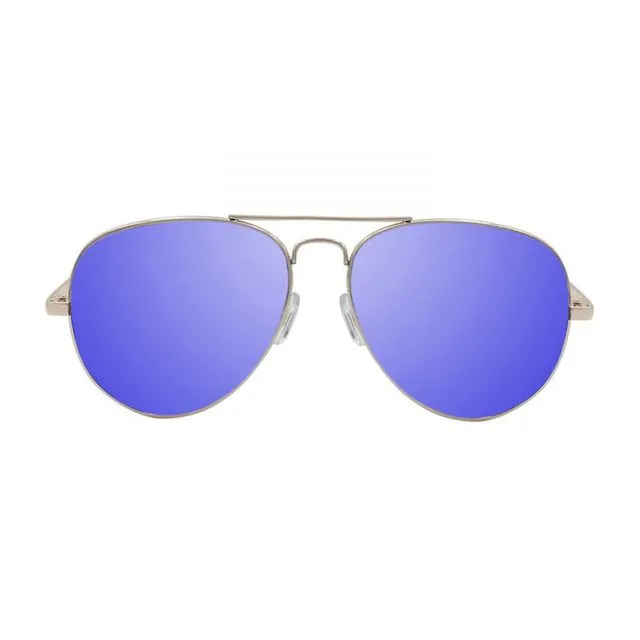 Bonila gold frame with blue lens sunglasses