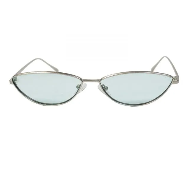 Liverpool matte silver frame with transparent mint lens sunglasses