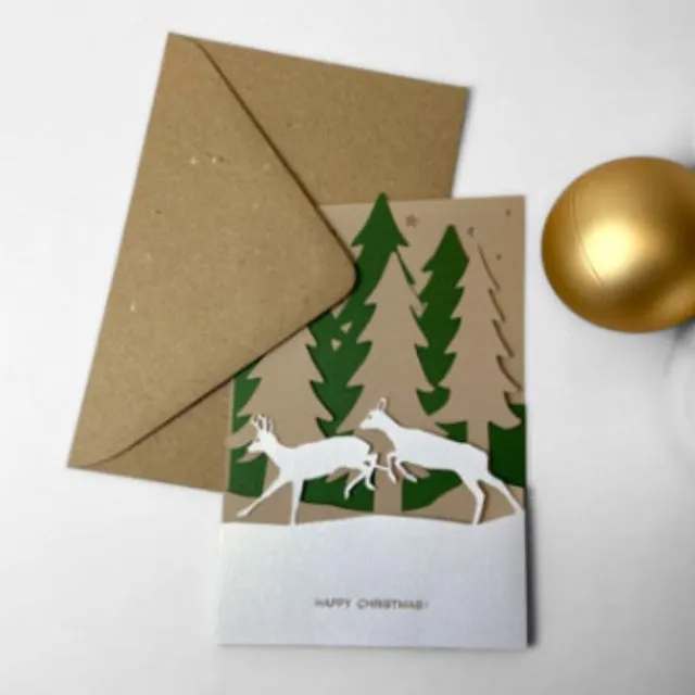 Merry Christmas beige and green deer card