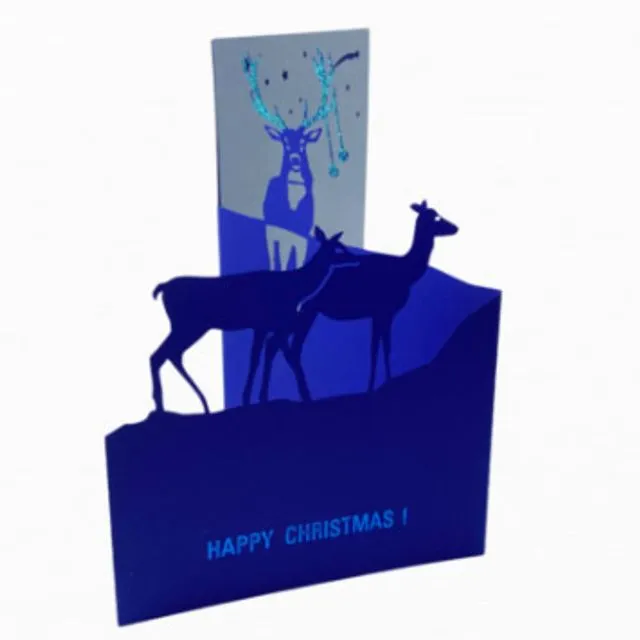 Happy Christmas blue deer and glitter card