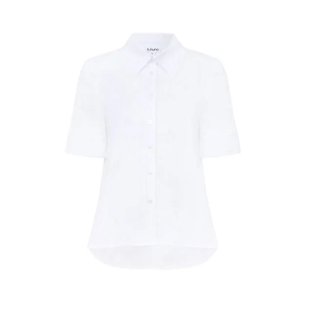 White Short Sleeved Double Box Pleat Cotton Shirt