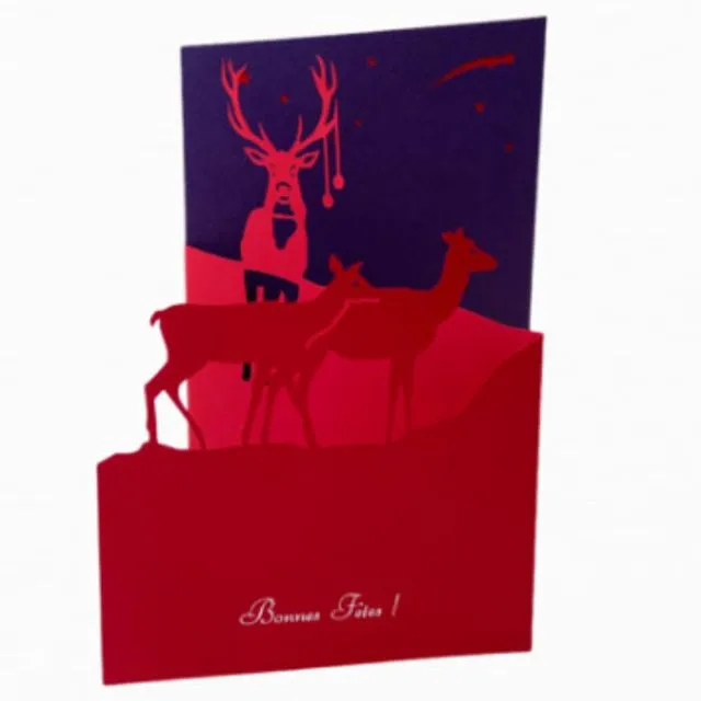 Happy Holidays red and purple deer card