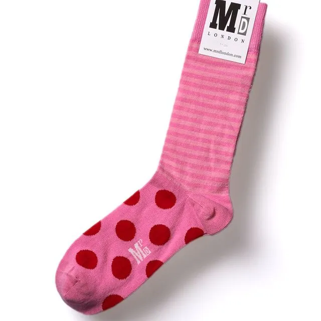 Stripe Spot Fine Sock - Pink/Red