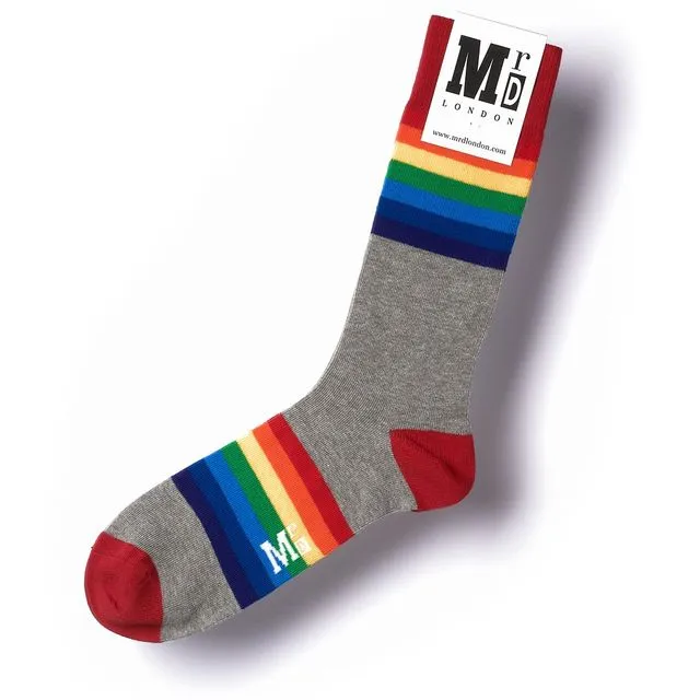Rainbow Stripe Fine Sock - Grey