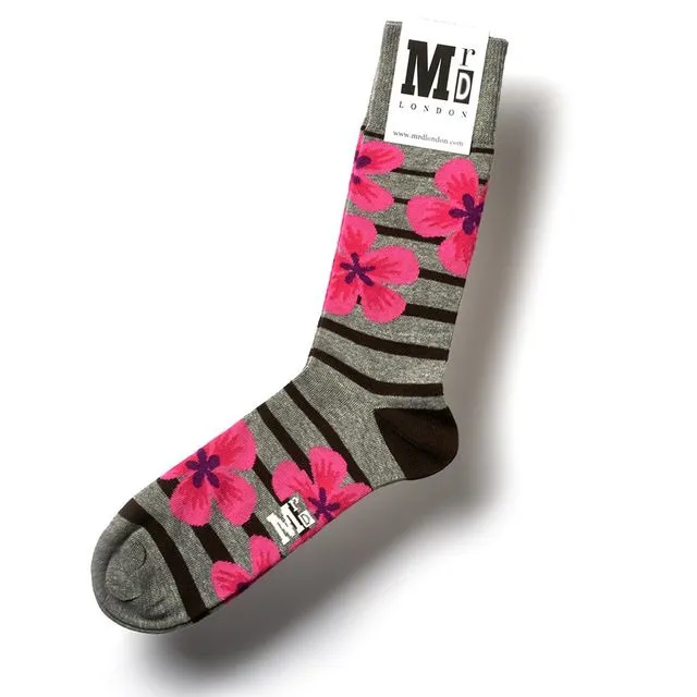 Flower Fine Sock - Grey/Pink