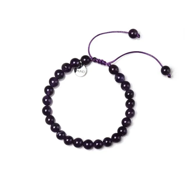Wax cord bracelet made of 6mm Amethyst beads