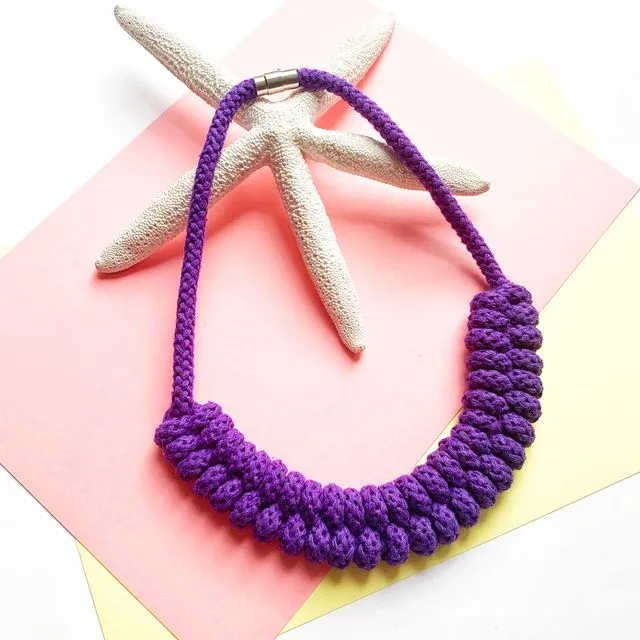 Maya Necklace Purple - Statement Cotton Necklace