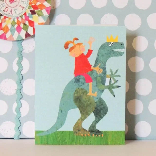 KTW45 mini girl on a dinosaur card