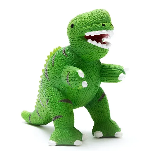 Natural Rubber T Rex Dinosaur Bath Toy, Teether and Toy Green