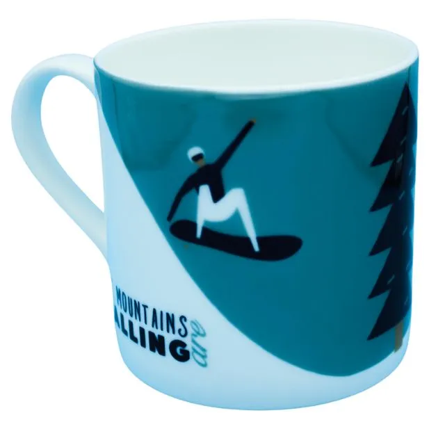 The Mountains are Calling Snowboarding Bone China Mug