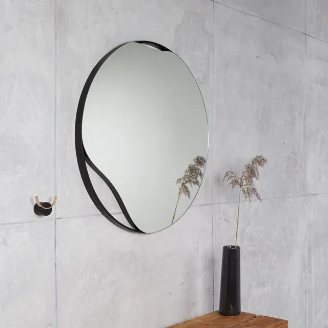 Wall mirror PUDDLE, diameter 50 cm, black frame