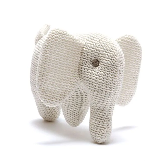 Organic Elephant Baby Rattle Knitted White