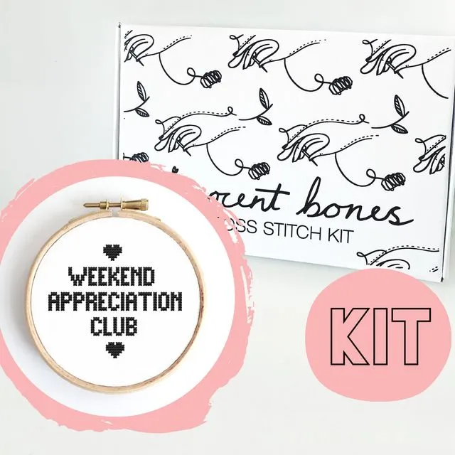 Modern Cross Stitch Kit - Weekend Appreciation Club - Cross Stitch For Beginners - Learn To Cross Stitch - Alternative Gift - Craft Kit
