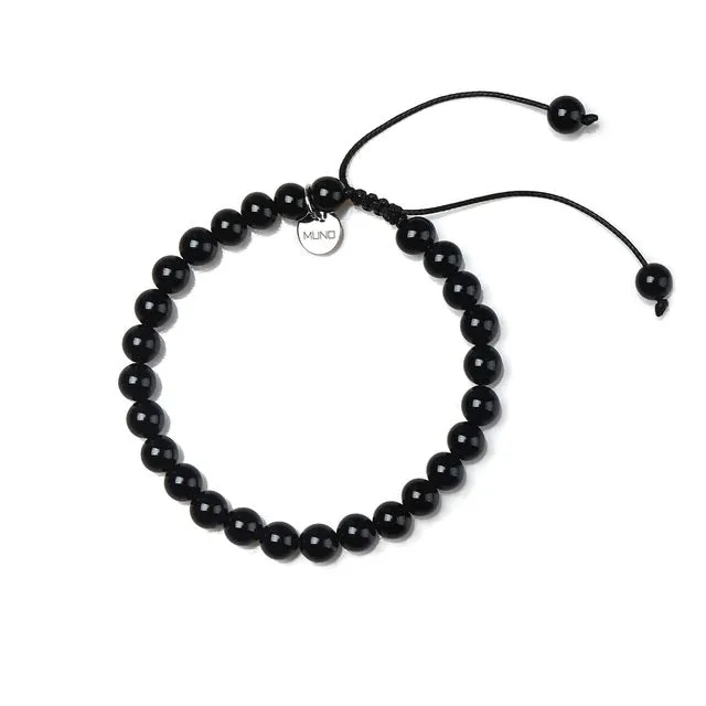 Wax cord bracelet made of 6mm Onyx beads