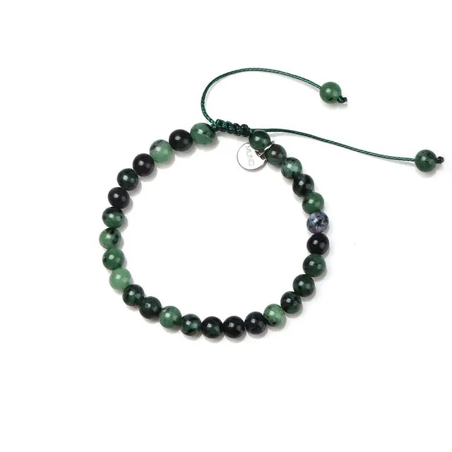 Wax cord bracelet made of 6mm Ruby Zoïsite beads