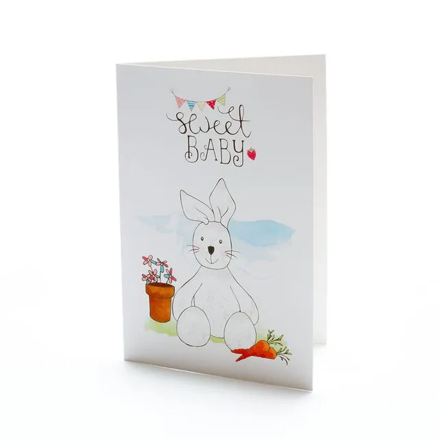New Baby Card - Sweet Baby White Bunny Card