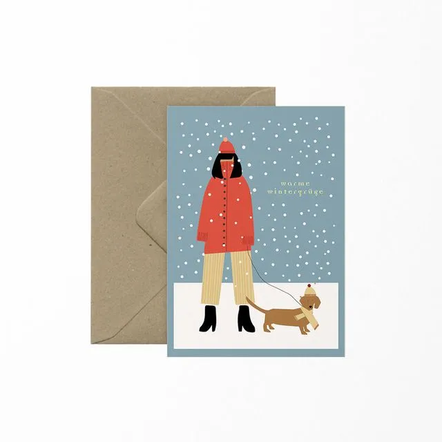 Card "winter greetings with dachshunds" pack of 6