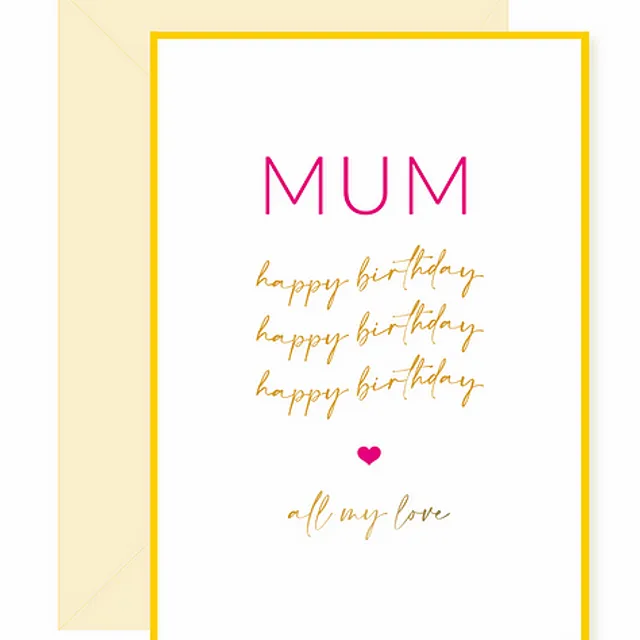 Mum Happy Birthday Card ~ Neon Yellow