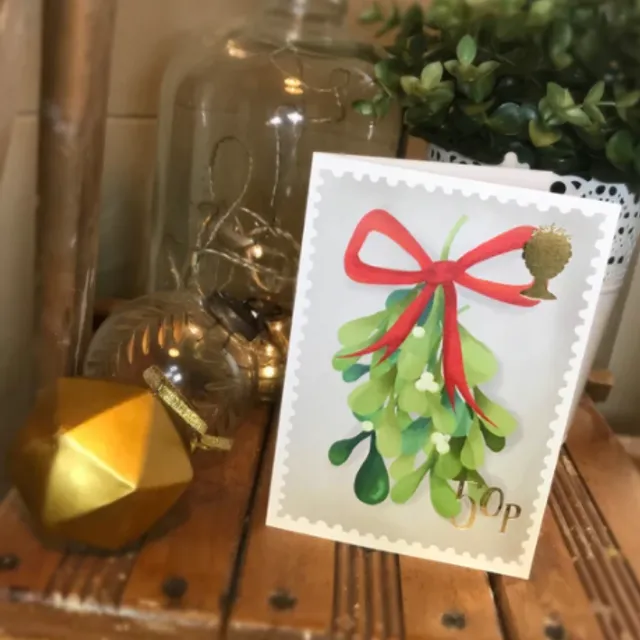 Mistletoe stamp Christmas Card pack of 6