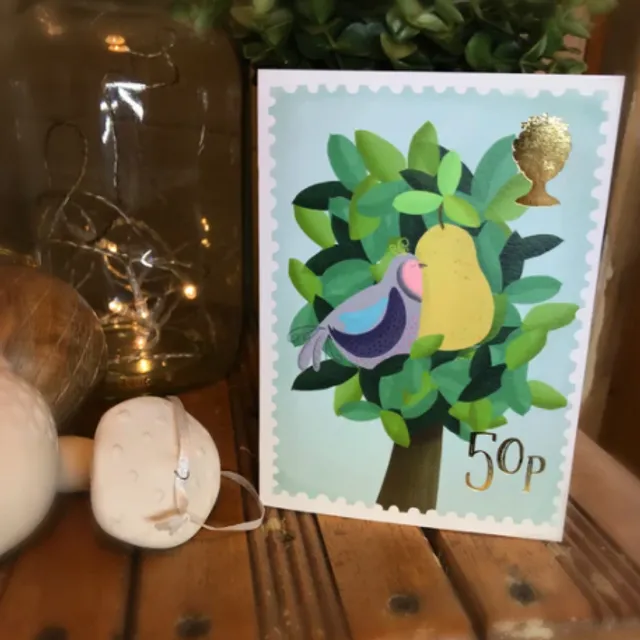 Partridge in a pear tree stamp Christmas Card pack of 6