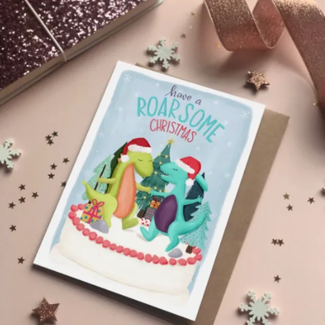 Roarsome Christmas children’s Christmas Card pack of 6