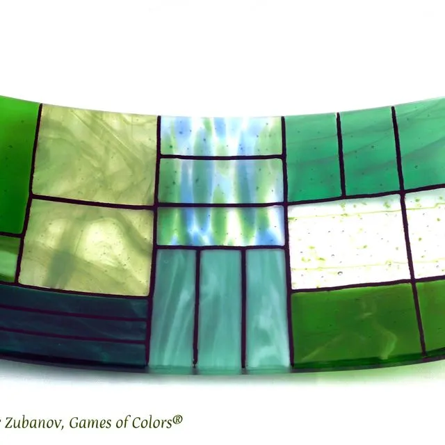 A decorative glass plate "Gentle color mix - Greens"