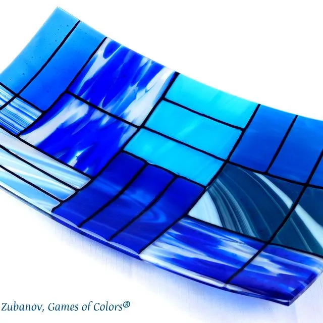 A decorative glass palte "Gentle color mix - Blues"