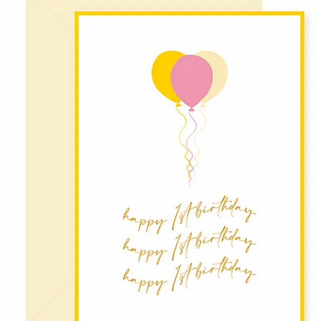 Happy 1st Birthday Balloon Card ~ Neon Yellow