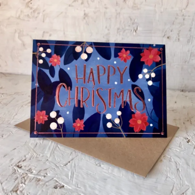 Snowy pink foil Christmas Card pack of 6