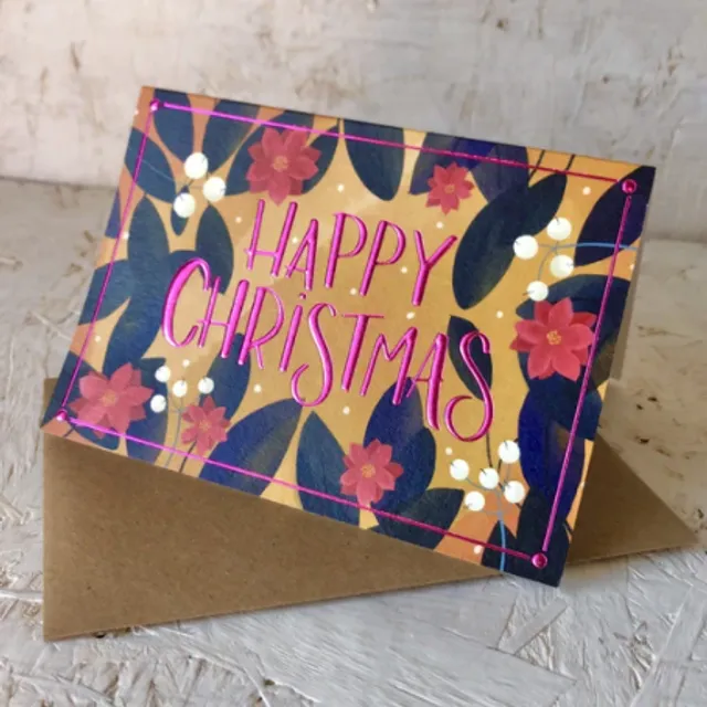 Twinkle pink foils Christmas Card pack of 6