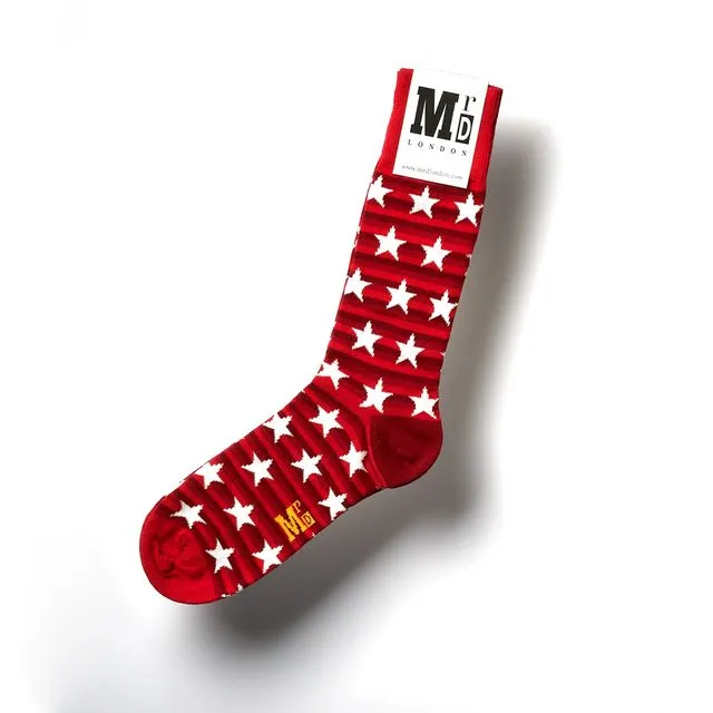 Stars and Stripes Fine Sock - Red/White Stars