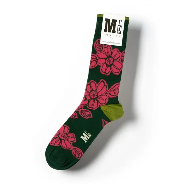 Batik Flower Fine Sock - Jungle Green