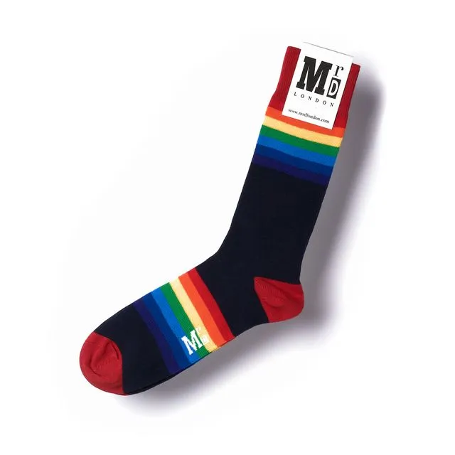 Rainbow Stripe Fine Sock - Navy