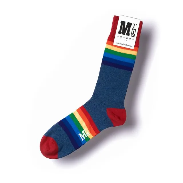 Rainbow Stripe Fine Sock - Blue